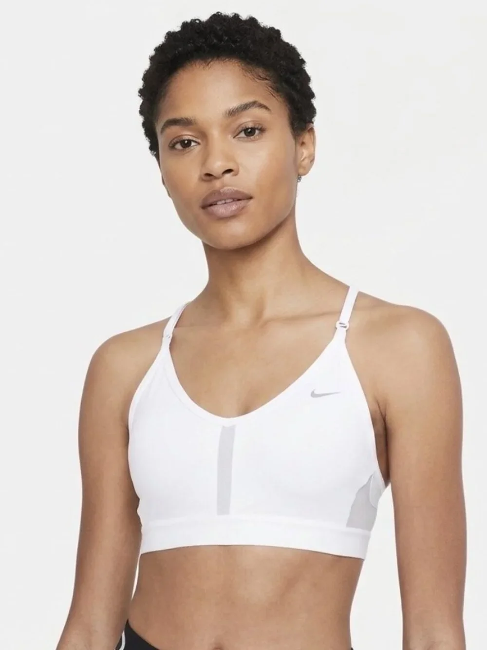 NWOT Nike Indy Women's Light-Support Padded V-Neck Sports Bra White L Large